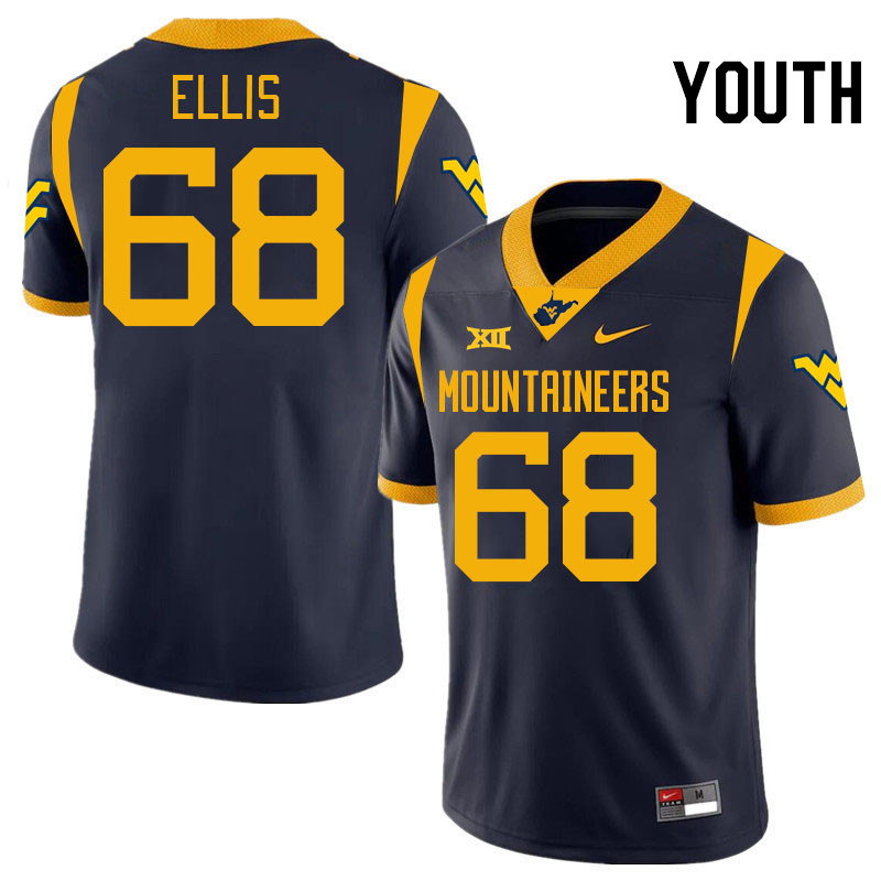 Youth #68 Aiden Ellis West Virginia Mountaineers College 2024 New Uniforms Football Jerseys Stitched